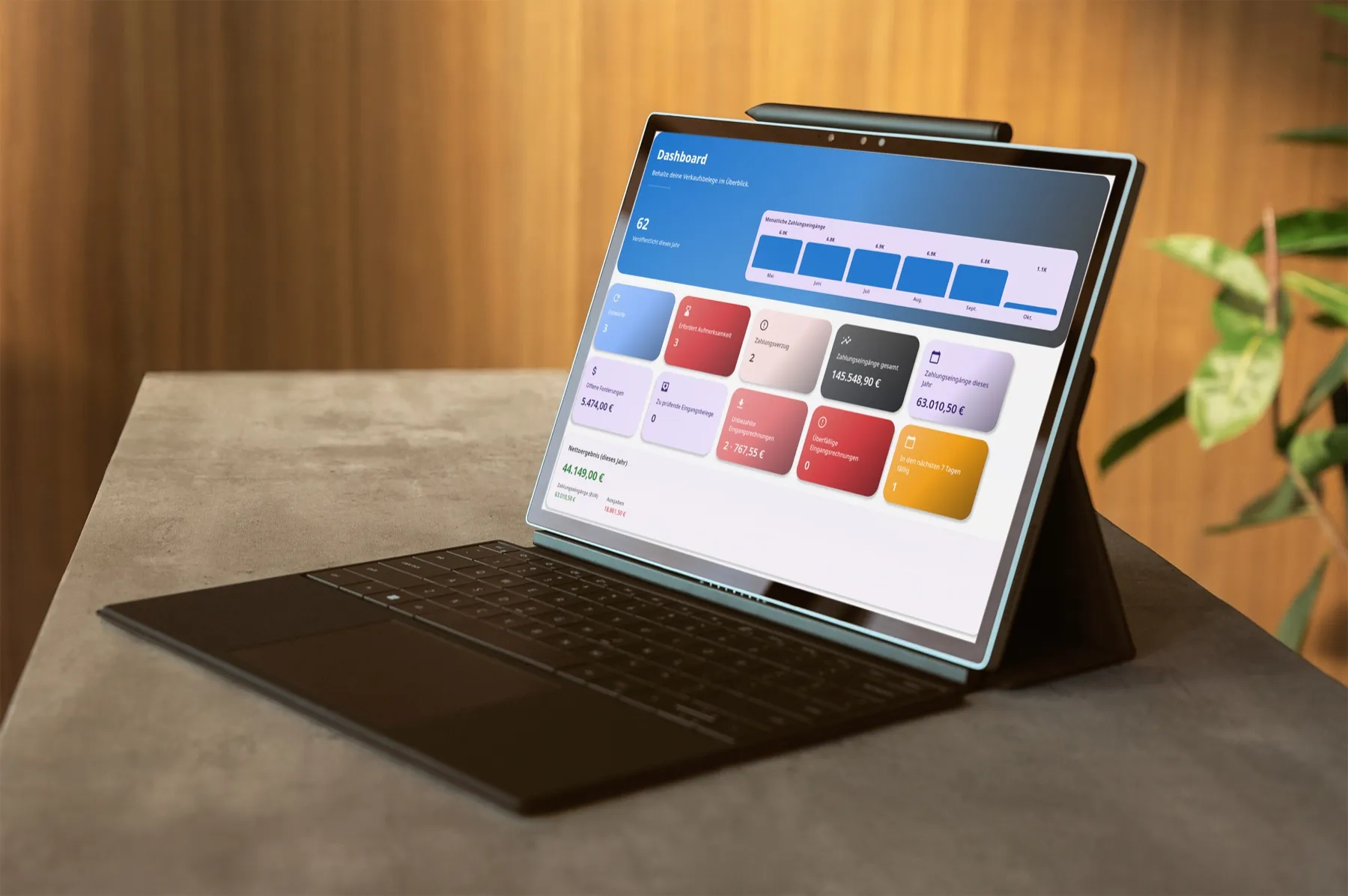 AGYNAMIX Invoicer dashboard on a desktop device showing payments and outstanding invoices